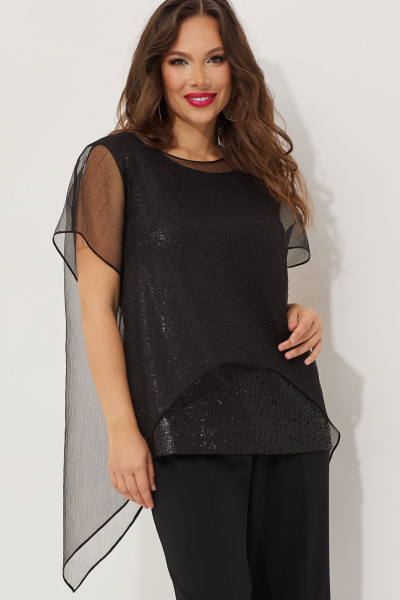 Комплект из блузы, топа с пайетками и классические брюки Магия моды 2518 черный - фото 4