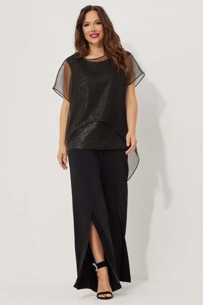 Комплект из блузы, топа с пайетками и классические брюки Магия моды 2518 черный - фото 3