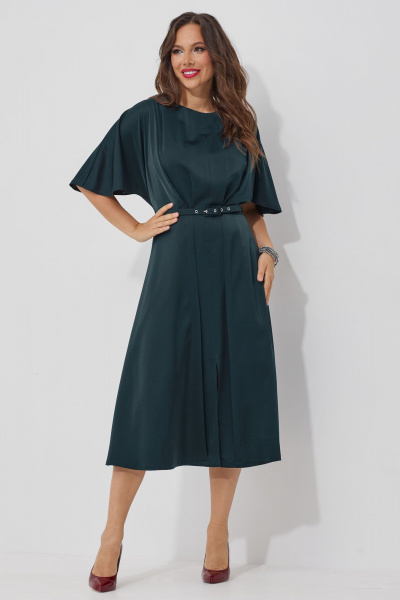 Платье А-силуэта с драпировками и подкладкой из шелковистой ткани Магия моды 2513 изумруд - фото 4