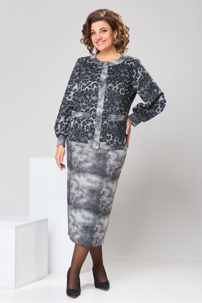 Костюм юбка и жакет прямого силуэта на демисезон Romanovich Style 2-2606 серый - фото 7