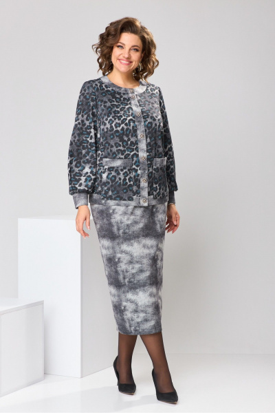 Костюм юбка и жакет прямого силуэта на демисезон Romanovich Style 2-2606 серый - фото 1