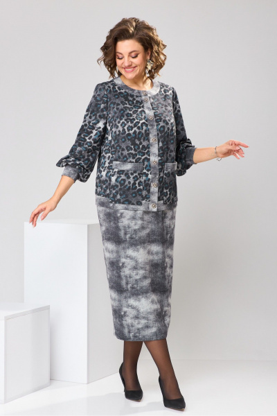 Костюм юбка и жакет прямого силуэта на демисезон Romanovich Style 2-2606 серый - фото 2