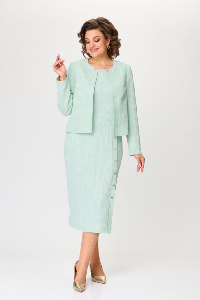 Комплект платье и жакет из жаккарда с разрезом Bonna Image 953/1 мятный - фото 7