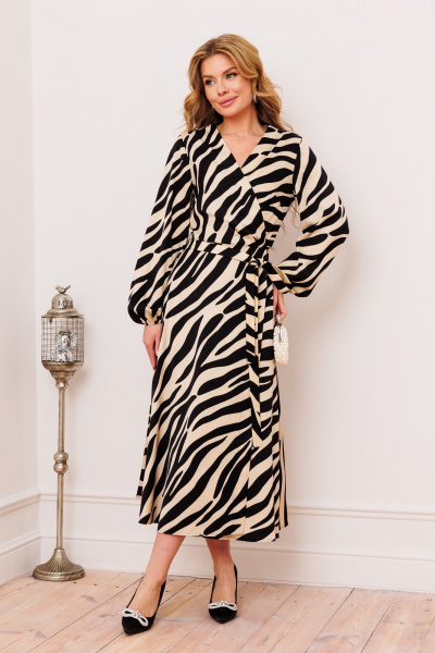 Платье на запах с поясом и карманами Ambera Style 1076-1 зебра - фото 1