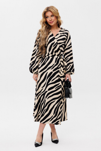 Платье на запах с поясом и карманами Ambera Style 1076-1 зебра - фото 2