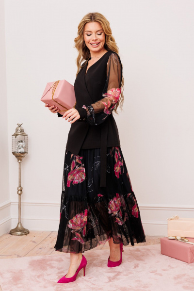 Двухпредметный костюм из сетки и текстиля Ambera Style 2055-1 черный/фуксия - фото 7