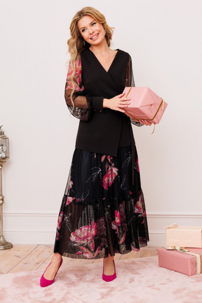 Двухпредметный костюм из сетки и текстиля Ambera Style 2055-1 черный/фуксия - фото 5