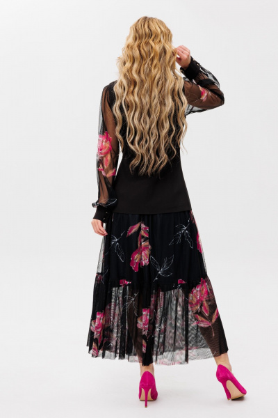 Двухпредметный костюм из сетки и текстиля Ambera Style 2055-1 черный/фуксия - фото 4