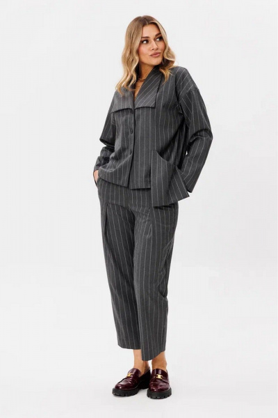 Брюки и жакет свободного силуэта из текстиля Ambera Style 2098 серый полоска - фото 4