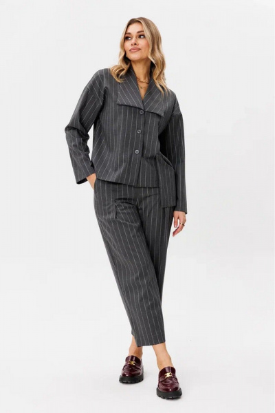 Брюки и жакет свободного силуэта из текстиля Ambera Style 2098 серый полоска - фото 2