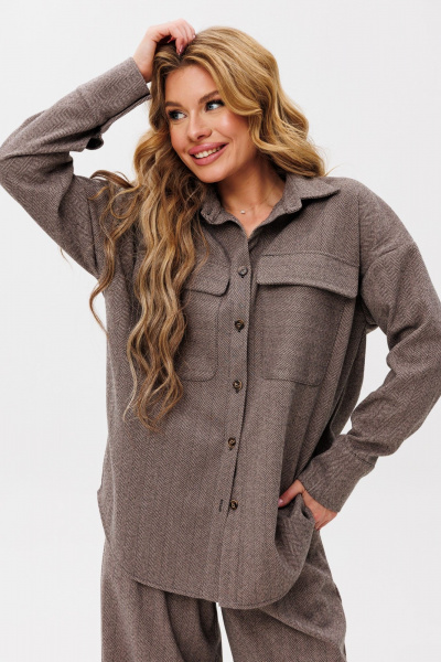 Двухпредметный костюм рубашка и брюки на каждый день Ambera Style 2099 светло-коричневый - фото 3