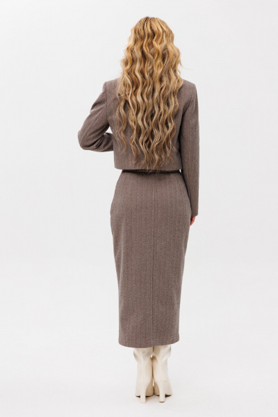 Жакет укороченный и юбка миди из текстиля Ambera Style 2100 светло-коричневый - фото 4