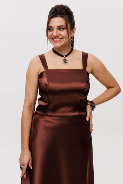 Атласный топ с бретелями для особых образов Anelli 1429 мадэйра - фото 5