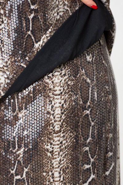 Бежевый костюм из трикотажа с пайетками, юбка и блузон SOVA 11264 - фото 8