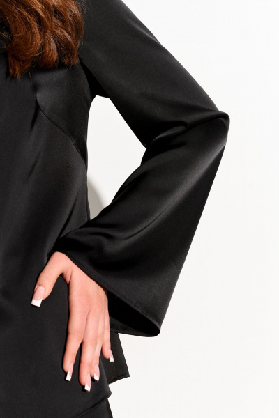 Черная рубашка из струящейся ткани с завязками, деловой стиль FOXY FOX 1664 - фото 7