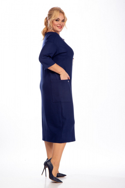 Синее трикотажное платье с разрезом и карманами, комфорт и стиль Michel chic 2080/2 синий - фото 4