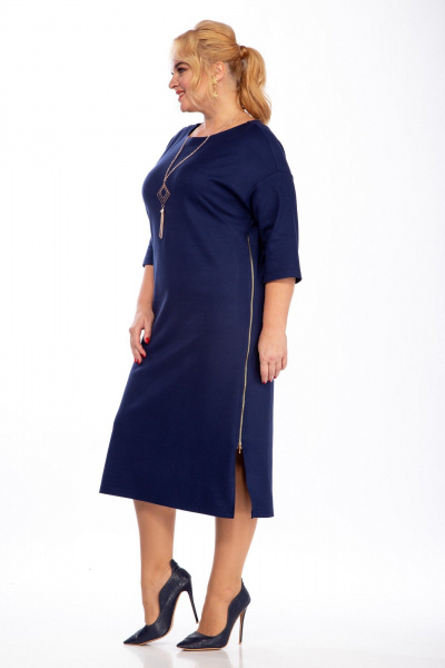Синее трикотажное платье с разрезом и карманами, комфорт и стиль Michel chic 2080/2 синий - фото 3