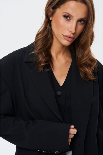 Черный приталенный жакет с эффектными плечами и карманами SHAM SHAM 1019 чёрный - фото 10