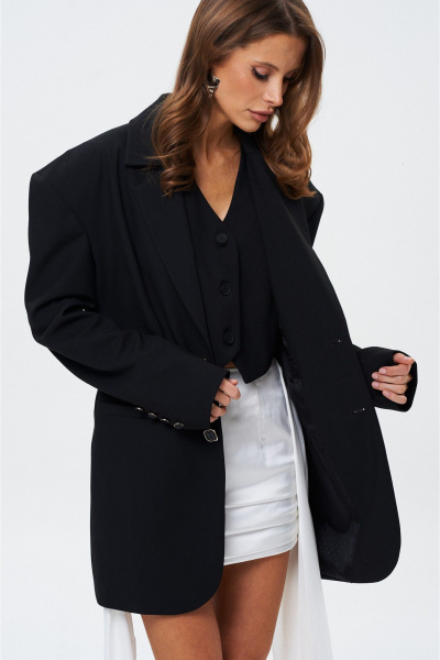 Черный приталенный жакет с эффектными плечами и карманами SHAM SHAM 1019 чёрный - фото 9