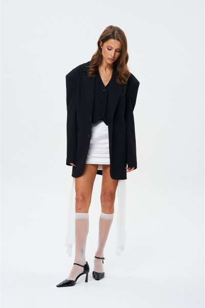 Черный приталенный жакет с эффектными плечами и карманами SHAM SHAM 1019 чёрный - фото 8