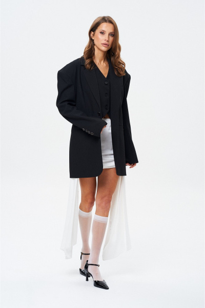 Черный приталенный жакет с эффектными плечами и карманами SHAM SHAM 1019 чёрный - фото 7