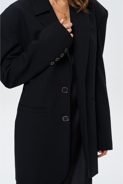 Черный приталенный жакет с эффектными плечами и карманами SHAM SHAM 1019 чёрный - фото 3