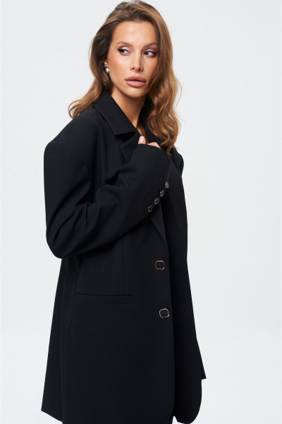 Черный приталенный жакет с эффектными плечами и карманами SHAM SHAM 1019 чёрный - фото 2