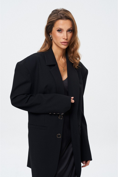 Черный приталенный жакет с эффектными плечами и карманами SHAM SHAM 1019 чёрный - фото 5