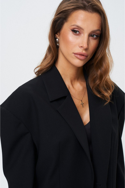 Черный приталенный жакет с эффектными плечами и карманами SHAM SHAM 1019 чёрный - фото 4