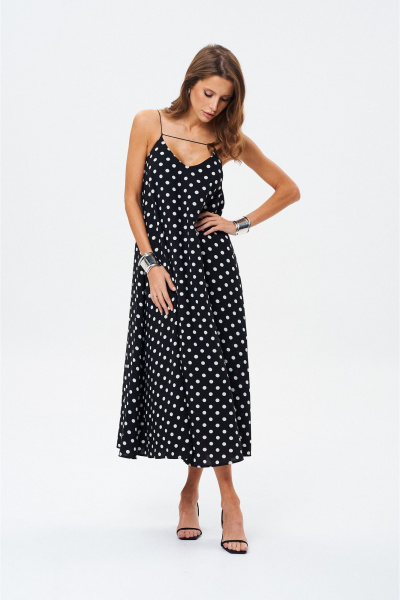 Черное платье в горох классический силуэт и регулируемые бретели SHAM SHAM 1023 чёрное в белый горох - фото 8
