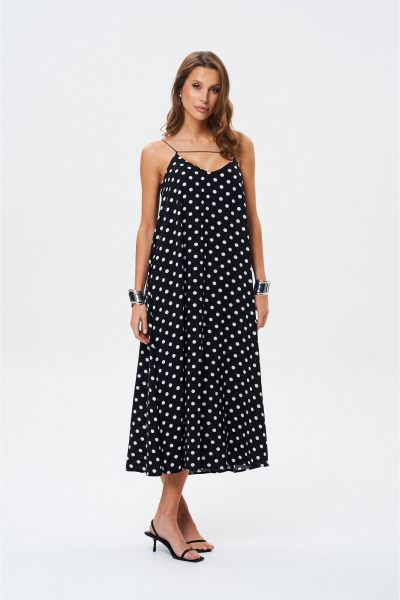 Черное платье в горох классический силуэт и регулируемые бретели SHAM SHAM 1023 чёрное в белый горох - фото 1