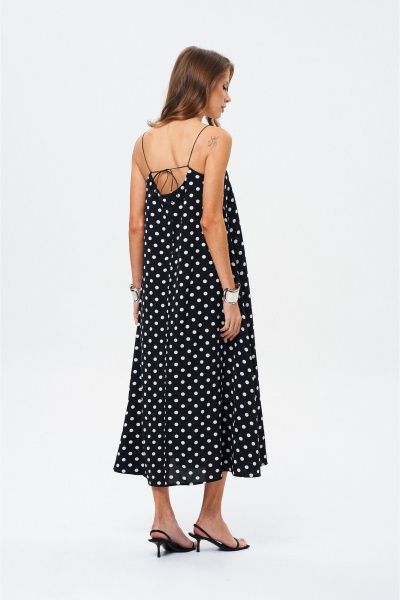Черное платье в горох классический силуэт и регулируемые бретели SHAM SHAM 1023 чёрное в белый горох - фото 5