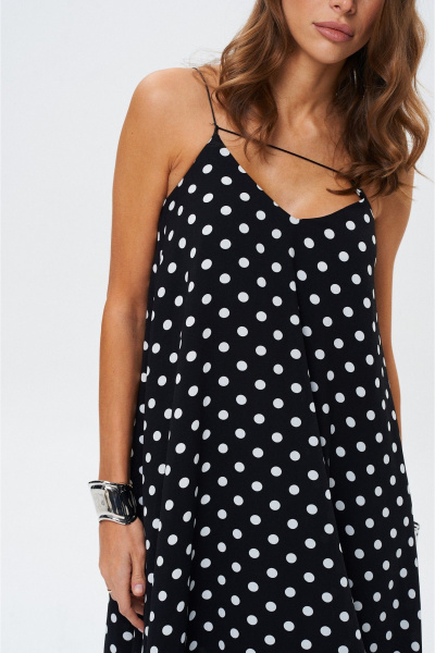 Черное платье в горох классический силуэт и регулируемые бретели SHAM SHAM 1023 чёрное в белый горох - фото 2