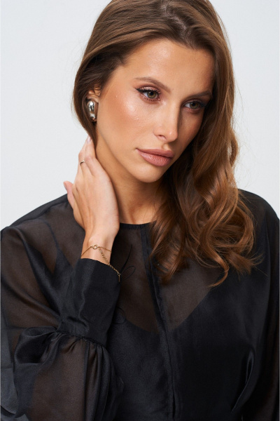 Элегантное платье из струящейся ткани с разрезом и блузкой SHAM SHAM 1026 чёрный - фото 9