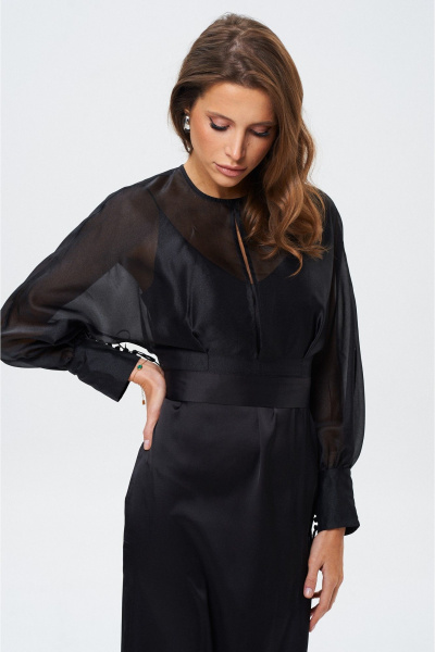 Элегантное платье из струящейся ткани с разрезом и блузкой SHAM SHAM 1026 чёрный - фото 4