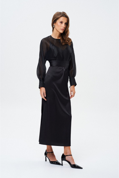 Элегантное платье из струящейся ткани с разрезом и блузкой SHAM SHAM 1026 чёрный - фото 8