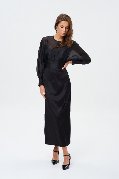 Элегантное платье из струящейся ткани с разрезом и блузкой SHAM SHAM 1026 чёрный - фото 7