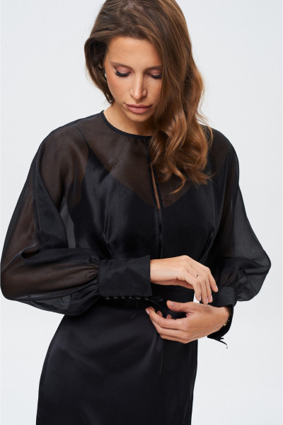 Элегантное платье из струящейся ткани с разрезом и блузкой SHAM SHAM 1026 чёрный - фото 3