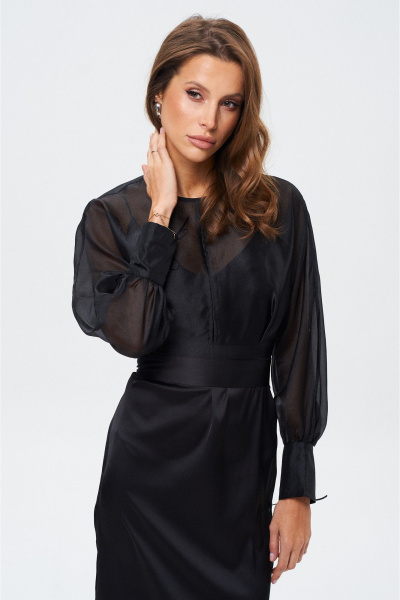 Элегантное платье из струящейся ткани с разрезом и блузкой SHAM SHAM 1026 чёрный - фото 2