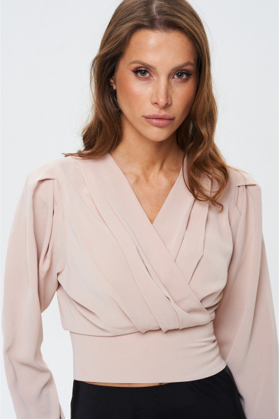 Розовая укороченная блузка из текстиля с драпировками, элегантный стиль SHAM SHAM 1034 пудра - фото 2