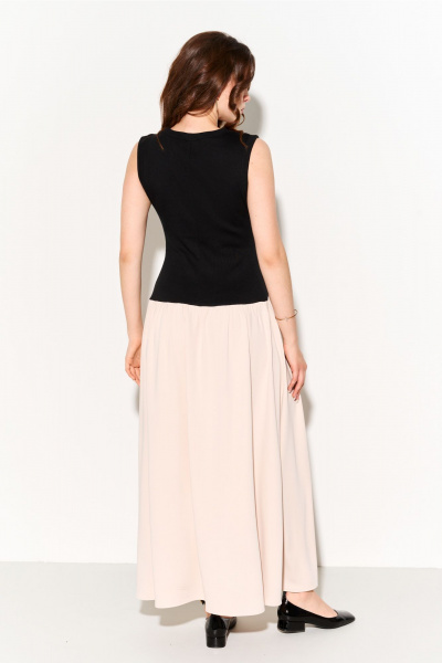 Платье миди из трикотажа и струящейся ткани на каждый день FOXY FOX 1695 черный-беж - фото 8