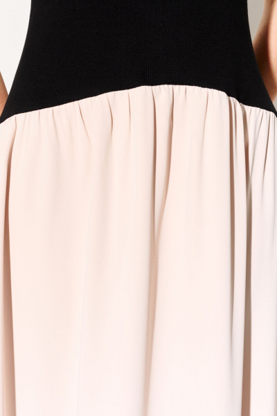 Платье миди из трикотажа и струящейся ткани на каждый день FOXY FOX 1695 черный-беж - фото 6