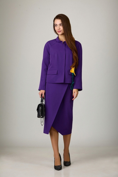 Костюм 2-ка фиолетовый жакет и юбка с цветком ручной работы Rosheli 1046/2 фиолетовый - фото 2