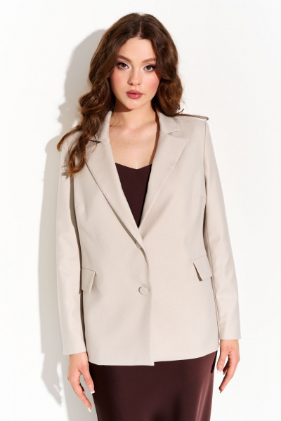 Демисезонный костюм из текстиля и шёлк-сатина с платьем и жакетом FOXY FOX 1700 бежевый - фото 2