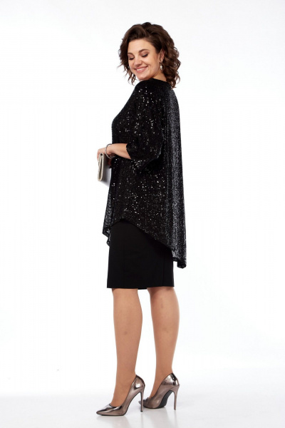 Демисезонный нарядный комплект из пайеток, туники и юбки-карандаша LadisLine 1549 черный - фото 8
