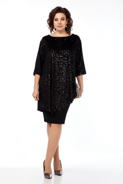 Демисезонный нарядный комплект из пайеток, туники и юбки-карандаша LadisLine 1549 черный - фото 6