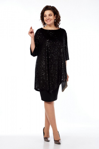 Демисезонный нарядный комплект из пайеток, туники и юбки-карандаша LadisLine 1549 черный - фото 5