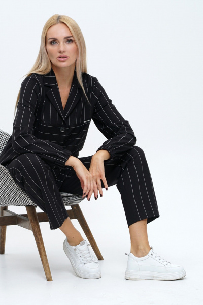 Деловой костюм брюки и жакет,  черный в полоску Alani Collection 2242 - фото 11