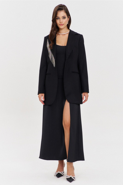 Классический костюм жакет и брюки с тканевыми деталями RINKA 1331 черный - фото 16
