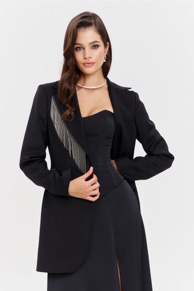 Классический костюм жакет и брюки с тканевыми деталями RINKA 1331 черный - фото 14